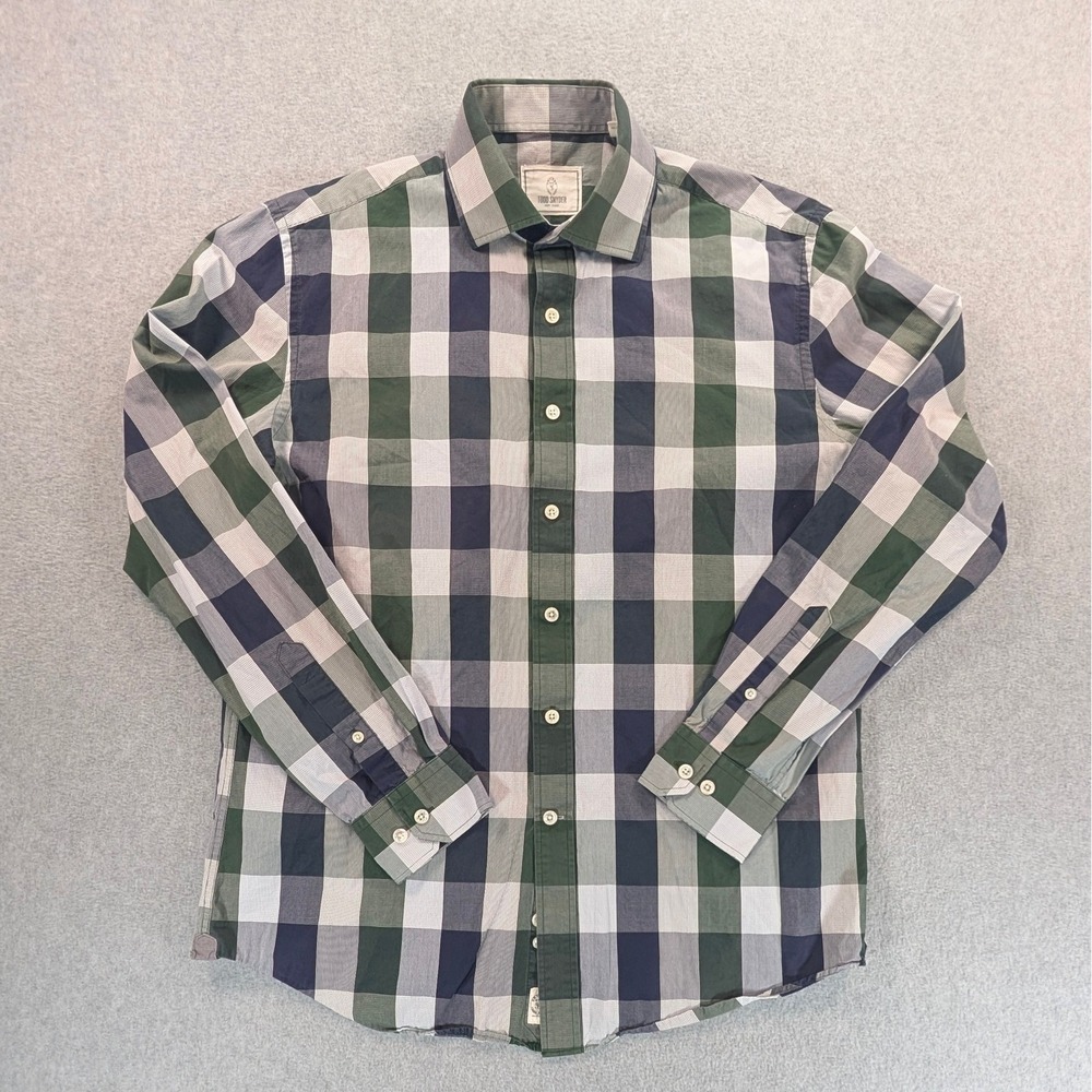 Todd Snyder Mens Green Navy Check Long Sleeve Button Down Shirt 16 34/35